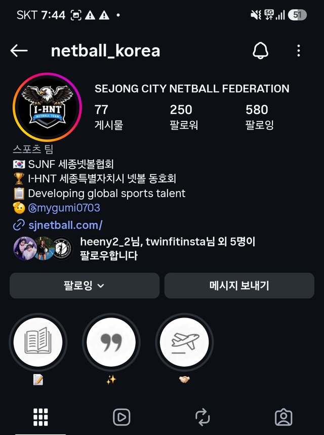 인스타그램 netball_korea 계정